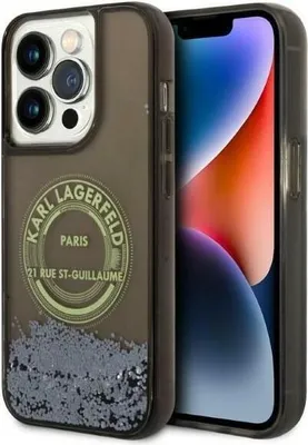 Produktbild von Karl Lagerfeld Liquid Glitter Round RSG Logo Case - iPhone 14 Pro Case (Schwarz)