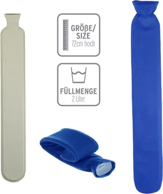 Produktbild von Wärmflasche XL 2 Liter Schlauch Extra Lang Bezug Blau 72 cm