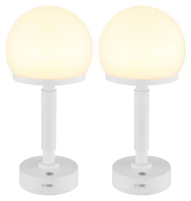 Produktbild von 2er Set LED Tischleuchte, Touchdimmer, Pilz, Akku, weiß, H 29,5 cm