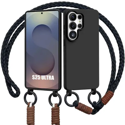 Image de Coque pour Samsung Galaxy S25 Ultra, Antichoc Anti-Rayures Silicone Souple avec Cordon Noir