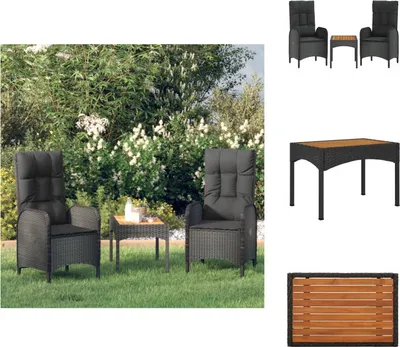 Produktbild von vidaXL 3-tlg. Garten-Lounge-Set mit Kissen Schwarz Poly Rattan - Gartenmöbel-Sets