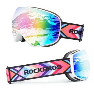 Produktbild von ROCKBROS Skibrille Schneebrille Goggles Antifog Snowboardbrille für Erwachsene, weiß rosa