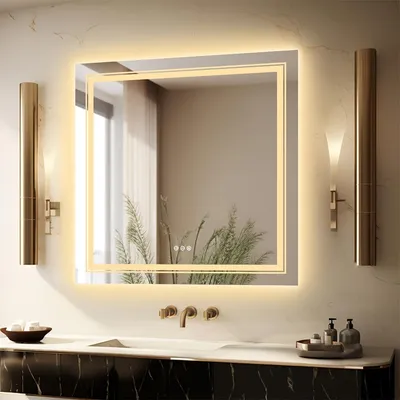 Obrázok produktu pre Zrkadlo do kúpeľne - LED zrkadlo - Nástenné zrkadlo - Zrkadlo na líčenie - Bezrámové zrkadlo - 80x80 cm - Antikondenzačné