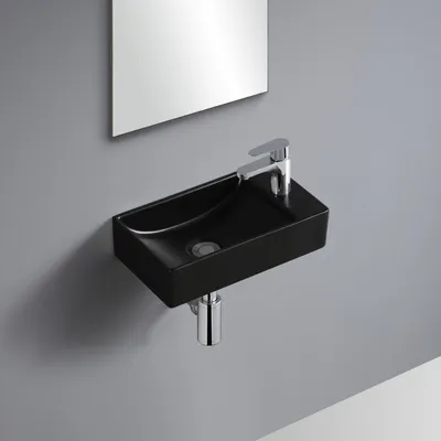 Produktbild von XAVY Wandwaschbecken L.40 x H.10 x T.23 cm rechteckig schwarze Keramik