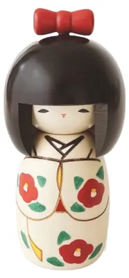 Kokeshi-Puppe mit Schleife, Naturholz, Kimono, 14,5 cm, Sammelfigur