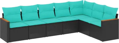 Immagine prodotto di vidaXL Set di divani da giardino da 7 pezzi con cuscini, in polyrattan nero