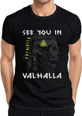 Obrázek produktu pro Uvidíme se ve Valhalle Viking Skull Mjölnir Valknut Runes Mythos Pánské tričko, černá, XXL