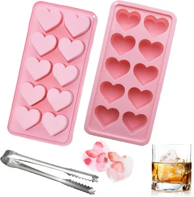 Produktbild von Eiswürfelformen in Herzform, Silikon – Set mit 2 Stück – 10 Herzförmige Eiswürfel, Silikon – Herzförmige Silikonform mit Eiswürfelstange – BPA-frei