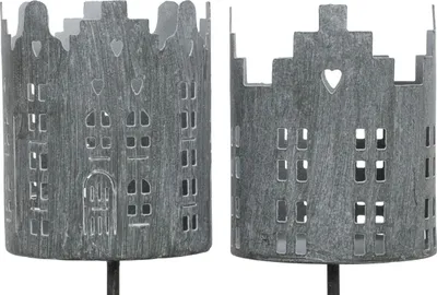 Produktbild von Kerzenhalter 2er Set Metall Kerzen-Stecker grau Ø 8 x 10 cm