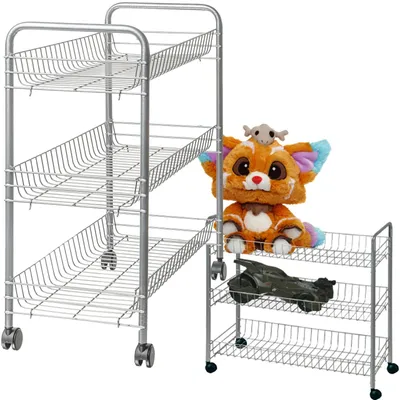 Produktbild von Rollregal Küchenregal Badregal Nischenregal 3 Ebenen Metall Silber Organizer Servierwagen
