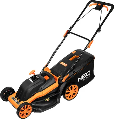 Immagine prodotto di Tosaerba elettrico NEO TOOLS (1800W, larghezza di taglio 44 cm, funzione mulching, cesto per l'erba da 45 litri), altezza di taglio 25-75 mm