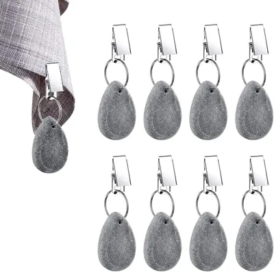 Produktbild von Set mit 8 Tischdeckengewichten mit Clips, Tischdeckengewichte aus Naturstein, Tischdeckengewichte für den Außenbereich, extra schwere Tischdeckengewichte für Picknicks, Partys, Camping, Hochzeiten