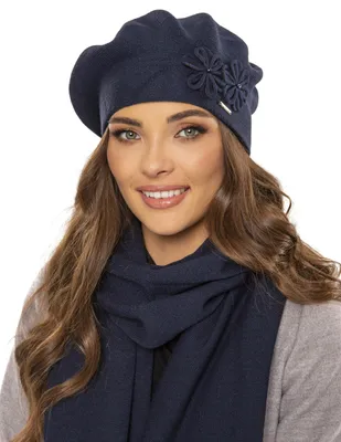 Zdjęcie produktu dla Vivisence beret damski elegancki zimowy zestaw czapka i szalik ciepłe nakrycie głowy i szyi na zimę i jesień ciepły gruby, zimowy zestaw dla kobiet, wyprodukowany w UE, ciemnoniebieski, jednolity rozmiar