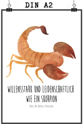 Produktbild von Mr. & Mrs. Panda Bild Sternzeichen Skorpion DIN A2 - Weiß - Geschenk, Skorpione, November, Wanddekoration, wanddeko, Wandbild, drucke, Geburtstag, Plakat, Oktober