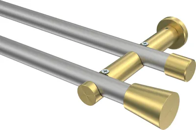 Produktbild von Interdeco Gardinenstange / Vorhangstange Silbergrau / Messing-Optik, Typ Platon Sitra (Konus) ohne Ringe, 20 mm Ø 2-läufig, 220 cm