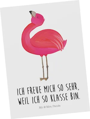 Produktbild von Mr. & Mrs. Panda Ansichtskarte Flamingo Stolz - Weiß - Geschenk, Ansichtskarten, Grußkarte, Kunstkarten, Postkarte, Mama, Rosa, Postkarten, Freundin, Selbstliebe