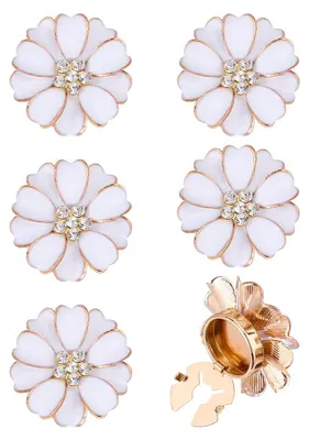 Image de Boutons de manchette en forme de fleurs - Lot de 6 clips détachables pour chemises - Pour femmes, chemisiers, tailleurs et smokings - Blanc - 3,2 cm