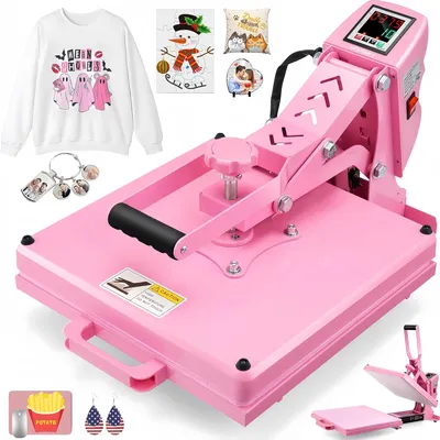 Produktbild von Profi Transferpresse 38x38cm (15x15"), Ausziehbar, Schnelles Aufheizen für Sublimation & Vinyl, Gleichmäßige Wärmeverteilung, Textildruck, pink