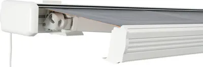 Produktbild von SOLUNA Kassettenmarkise Exquisit 5x3 Stoff Dessin 320925 Gestell RAL 9010 reinweiß Anrtrieb links ink. Motor und Wandsch