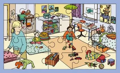 Produktbild von Pädagogisches Puzzle für Kinderzimmer, farbenfroh, Alltagsszenen