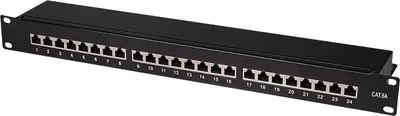 Produktbild von LogiLink Patchpanel 19", RJ-45, Cat6a, Schwarz, Metall, Rackeinbau, RJ45