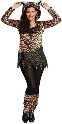 Leopard Kostüm Katze Wildkatze für Damen Gr. 36-52 Kleid Tier Tierkostüm braun Fasching Karneval Mottoparty