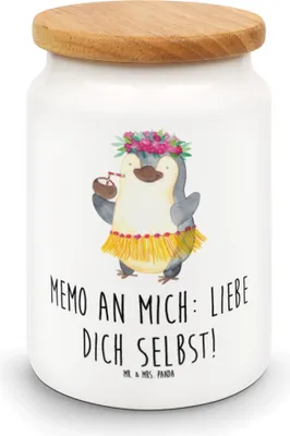 Produktbild von Mr. & Mrs. Panda Teedose Pinguin Kokosnuss - Weiß - Geschenk, Urlaub, glücklich, Hawaii, Kaffeedose, Keksdose, gebäckdose, Aufbewahrungsdose, leckerlidose, Dose