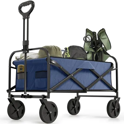 Productafbeelding van Avalo Bolderkar - Opvouwbaar - Tot 90KG - 80x47x49 CM - 80L - 360º Wielen - Blauw