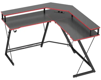 Produktbild von L-förmiger Computertisch mit Steckdosen, 128 cm Eckschreibtisch mit Monitorständer, Kopfhörerhaken & Getränkehalter