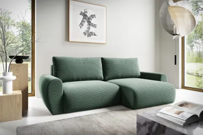 Produktbild von Ecksofa ANTONIO - MINI BOSS L 253x153cm; L-Form mit Schlaffunktion und Bettkästen in Grün / Cordbezug, Schenkel / Ottomane rechts oder links