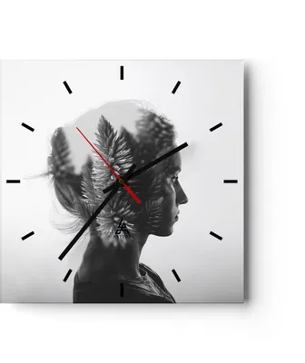 Produktbild von Wanduhr - Quadrat - Glasuhr - Frau Abstraktion - 40x40cm - Schleichendes Uhrwerk - Lautlos - zum Aufhängen bereit - Dekoration Modern - Wanddekoration aus Glas - C3AC40x40-3799
