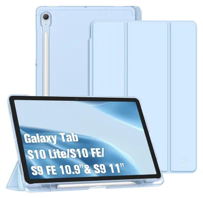 Produktbild von Fintie Hülle für Samsung Galaxy Tab S10 Lite/S10 FE/S9 FE 10.9" & S9 11" Tablet mit Stifthalter, Ultradünn Schutzhülle mit Translucent Rückseite Cover und Auto Schlaf/Wach Funktion, Himmelblau