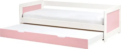 Produktbild von BELIANI Tagesbett Weiß / Rosa Kiefernholz mit Lattenrost 90 x 200 cm Ausziehbett für 2 Personen Modern Skandi Gästezimmer Kinderzmmer Jugendzimmer