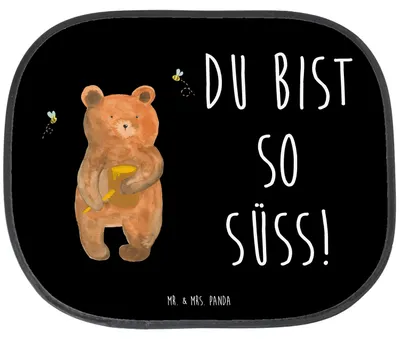 Produktbild von Mr. & Mrs. Panda Sonnenblende Auto Bär Honig - Schwarz - Geschenk, Partner, hitzeschutz, Liebe, Teddy, autofenster sonnenschutz, Verliebte