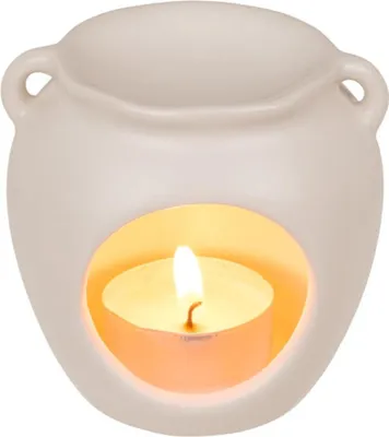 Image de Brûleur à huile simple en céramique blanche – Brûleur d'arômes avec bougie chauffe-plat – Pour huiles essentielles et cire parfumée – 9 × 9 × 9 cm