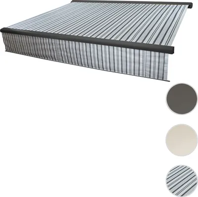 Produktbild von Elektrische Vollkassetten-Markise T124, 5x3m ausfahrbarer Volant  Polyester Grau/Weiß, anthrazit