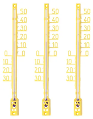 Produktbild von 3 Stück Gartenthermometer Set Kunststoff im Set in Gelb 16cm Temperaturanzeige -40 bis +50°C Analog Außen Garten Innen Thermometer Außenthermometer