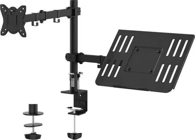 Produktbild von Ibenzoa® Monitorarm mit Laptopständer – verstellbar für 13–32 Zoll, max. 10 kg, VESA 75×75/100×100, 360° Drehung, ±90° Neigung, Tisch bis 80 mm