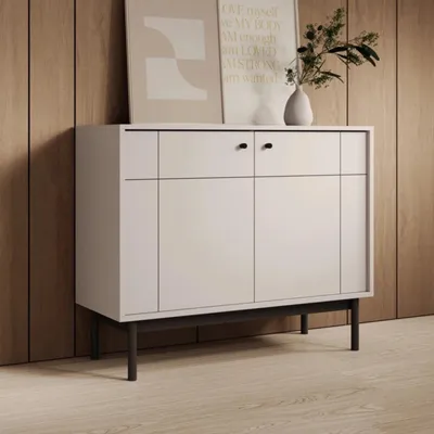 Produktbild von Kommode Sora 104 cm in Cashmere mit schwarzen Metallfüßen
