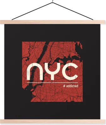 Produktbild von MuchoWow® Textilposter New York - Rot - Schwarz 40x40 cm mit holzfarbenen Rahmen - Posterleiste