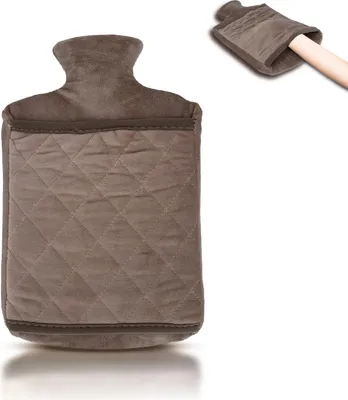 Produktbild von Wärmflasche 2.0L mit Deckel und Kuschelweichem Fellbezug, Kängurutasche - Auslaufsicher, Bettflasche mit weichem Abnehmbarem Bezug(Salwa braun)