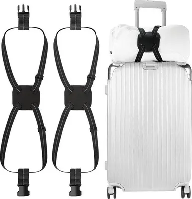 Produktbild von Verstelbare bagageriemen, 2-pack, elastisch, met gesp, schwarz, für Koffer, Handgepäck, für Reisetasche, Rucksack, Rollkoffer