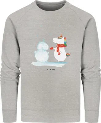 Produktbild von Mr. & Mrs. Panda Baumwoll Pullover Einhorn Schneemann Größe XXL - Heather Grey - Geschenk, Sweater, Unicorn, Schnee, Winter, Kuchen, Pulli, Weihnachten, Sweatshirt
