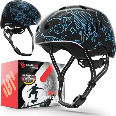Produktbild von SKATEWIZ Fahrradhelm Skaterhelm für Kinder und Jugendliche - Extrem leicht - FIDLOCK Magnetschnalle - Größe-L - 57-61cm;Schwarz Blau