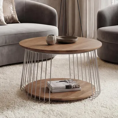 Produktbild von MCA Couchtisch HWC-P60, Beistelltisch Kaffeetisch Loungetisch, Metall MDF rund Ø 70cm braun