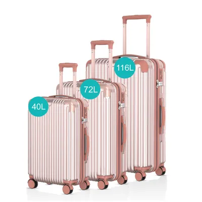 Image de Voyagoux® - Set de valises - 3 pièces - Valise de voyage avec roulettes - Or rose - Serrure TSA