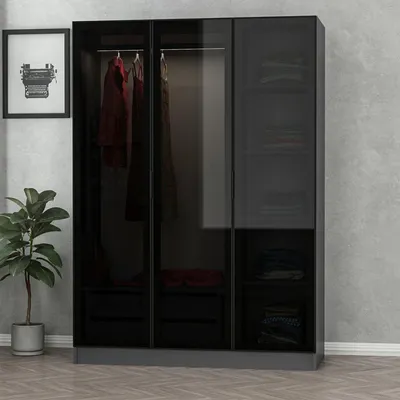 Produktbild von Gerrei - Kleiderschrank 3 Türen, 135x52 cm Anthrazit Schwarz, Garderobe