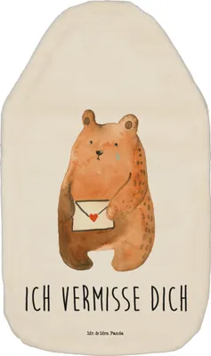Produktbild von Mr. & Mrs. Panda Bettflasche Bär Liebesbrief - Weiß - Geschenk, Wärmflaschen, Wärmekissen, Vermissen, Partner, Sehnsucht, Kuschelwärmflasche, wärmflasche gummi, mit Bezug