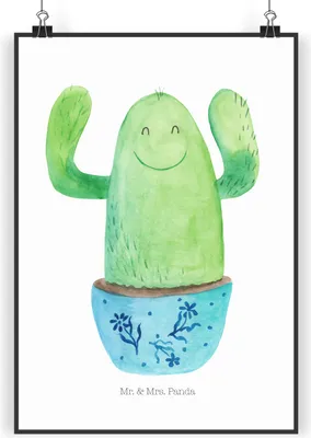 Produktbild von Mr. & Mrs. Panda Bild Kaktus Happy DIN A3 - Weiß - Geschenk, wanddeko, Familie, Spruch, Kakteen, drucke, Ausbildung, Mutter, Wandbild, Freundin, Plakat, Posterdruck