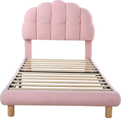 Produktbild von MODFU Kinderbett Polsterbett 90×200 cm mit Lattenrost, Jugendbett Einzelbett mit Kopfteil(Ohne Matratze), Kreisvlies Rosa